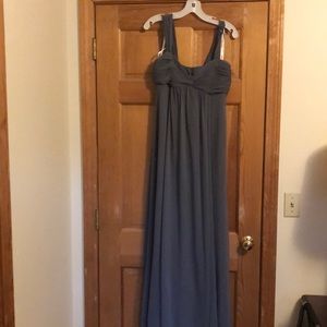 David’s Bridal pewter full length dress crinkle chiffon